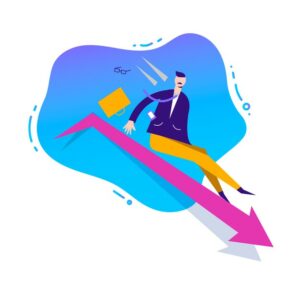 business illustration stylized character failed business sales concept man sliding down by arrow loosing position business 322978 364 استراتژی پوزیشن تریدینگ چیست و پوزیشن تریدر چگونه از آن استفاده می‌کند؟