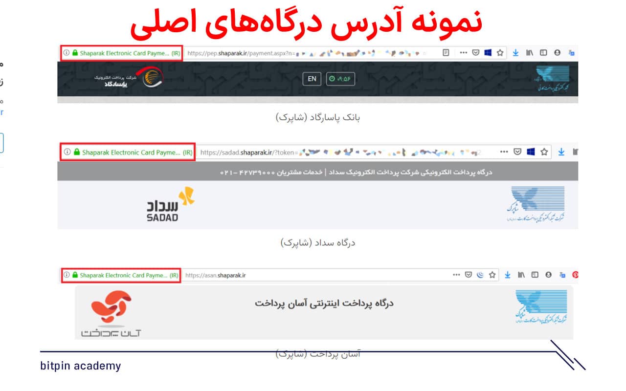 نمونه آدرس فیشینگ درگاه پرداخت با ادرس جعلی اما صفحه مشابه و یکسان