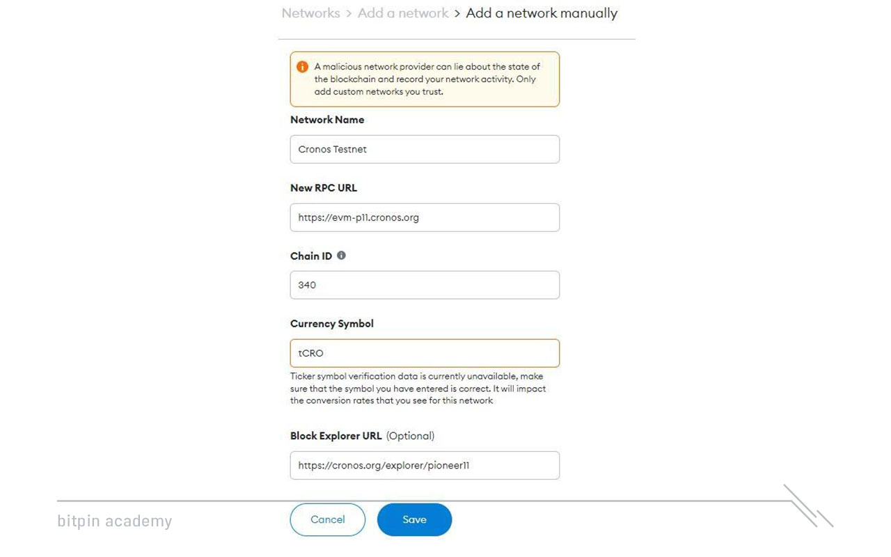 اضافه کردن تست نت (Testnet) کرونوس به متامسک