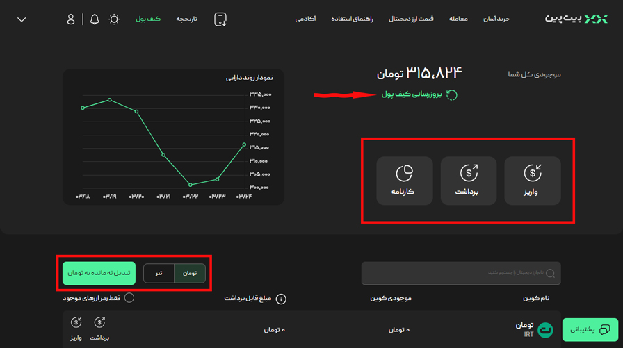 صفحه اصلی کیف پول بیت پین