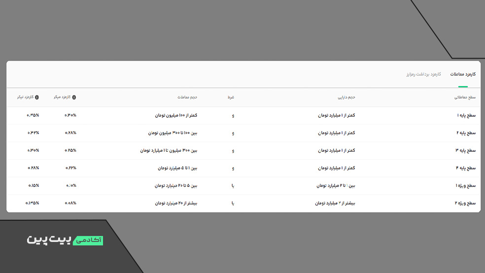 سطوح کارمزدی بیت پین