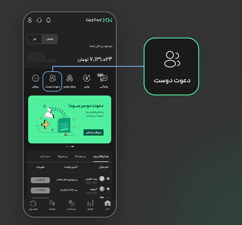 آموزش تصویری نحوه دعوت از دوست در کسب درآمد از برنامه رفرال بیت پین