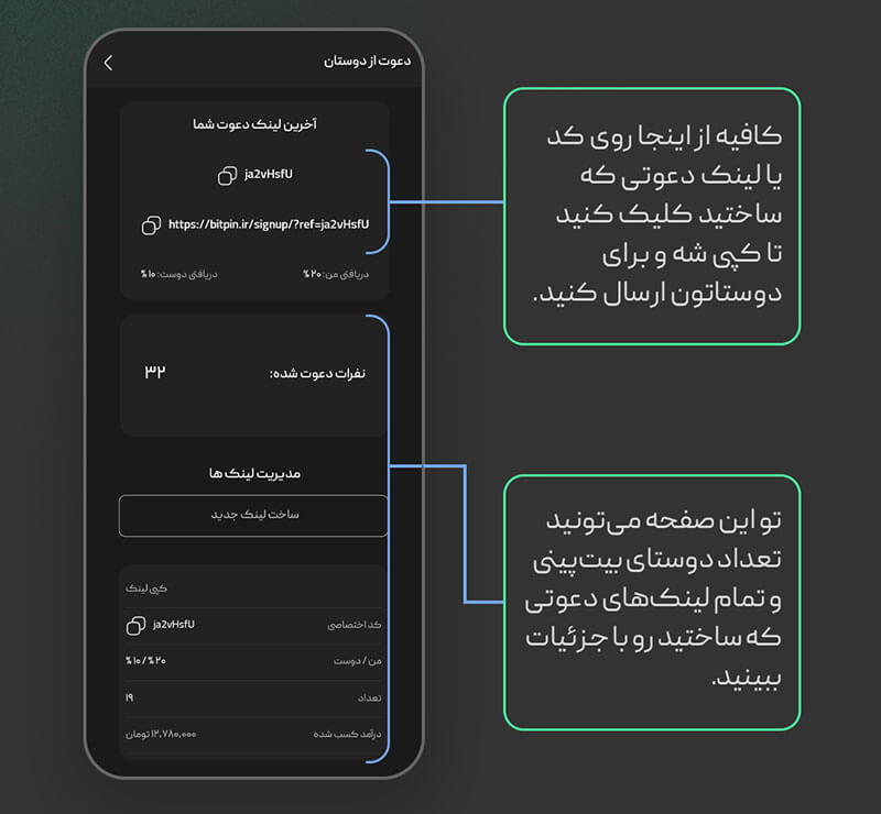 05 آموزش کامل نحوه کار با سیستم دعوت دوست بیت پین