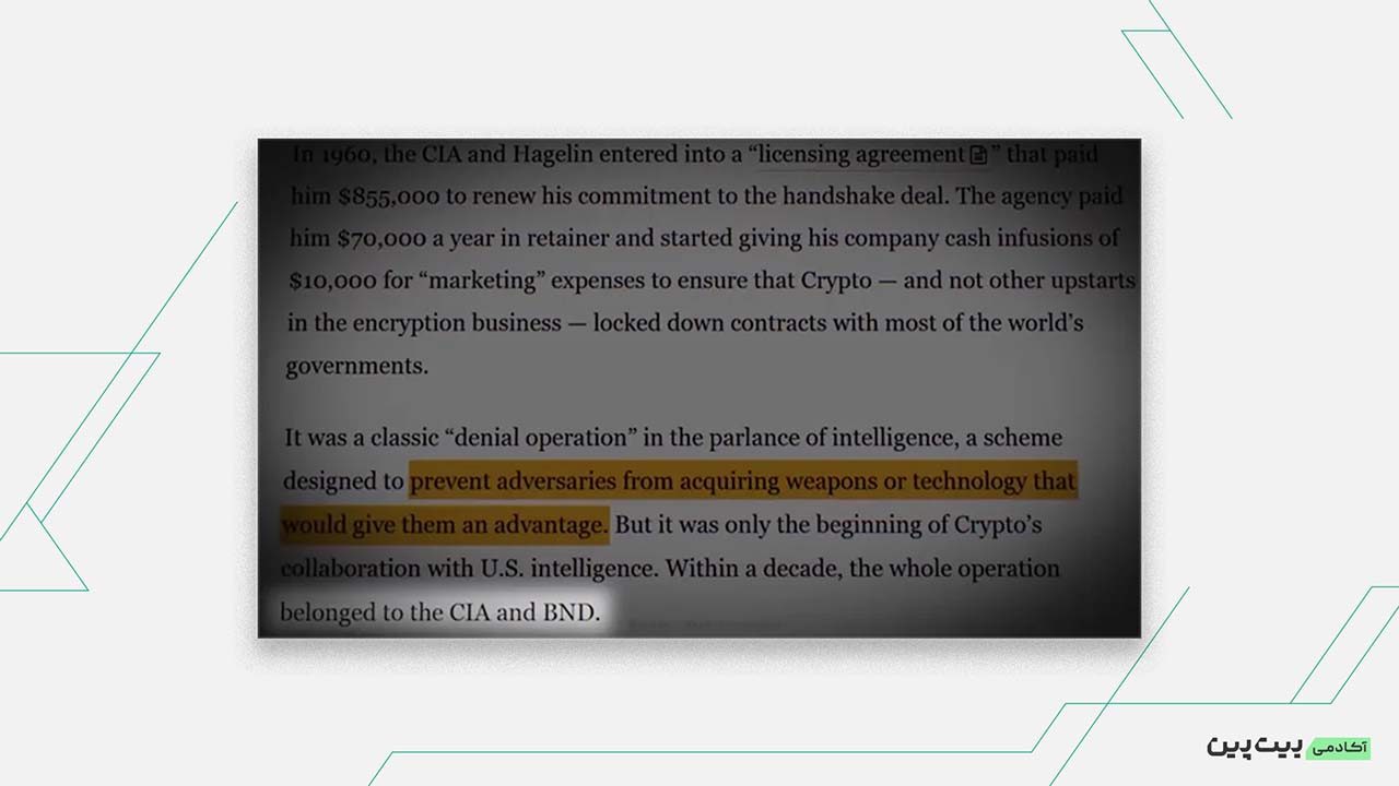 CryptoAG توسط آژانس اطلاعاتی آمریکا (CIA) و آژانس اطلاعات فدرال آلمان (BND) اداره می‌شود