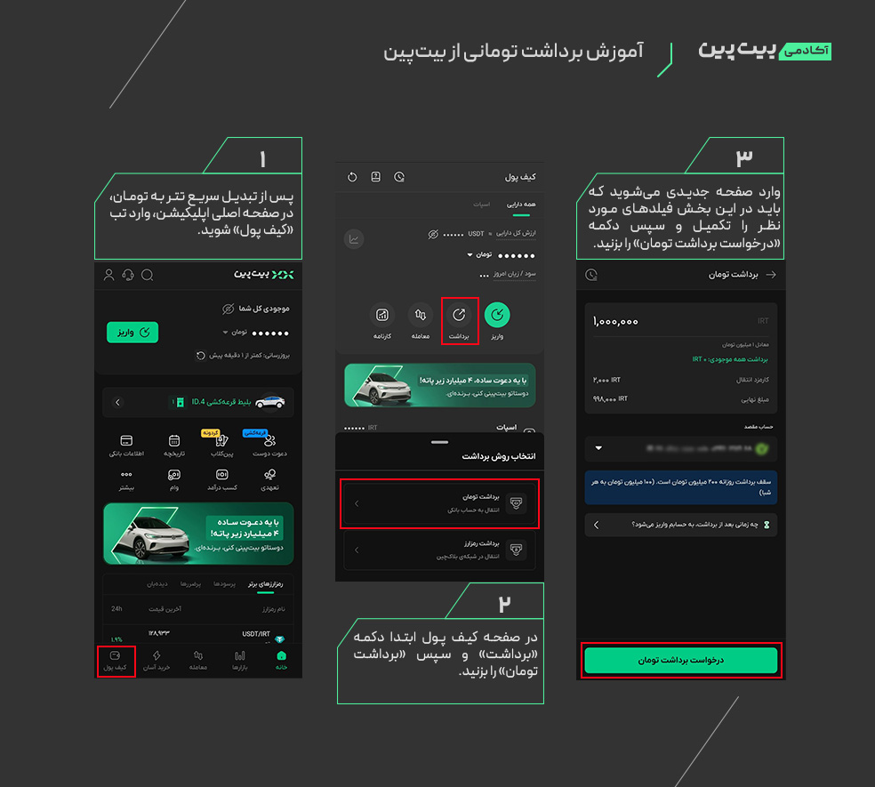 برداشت تتر و تبدیل آن به ریال