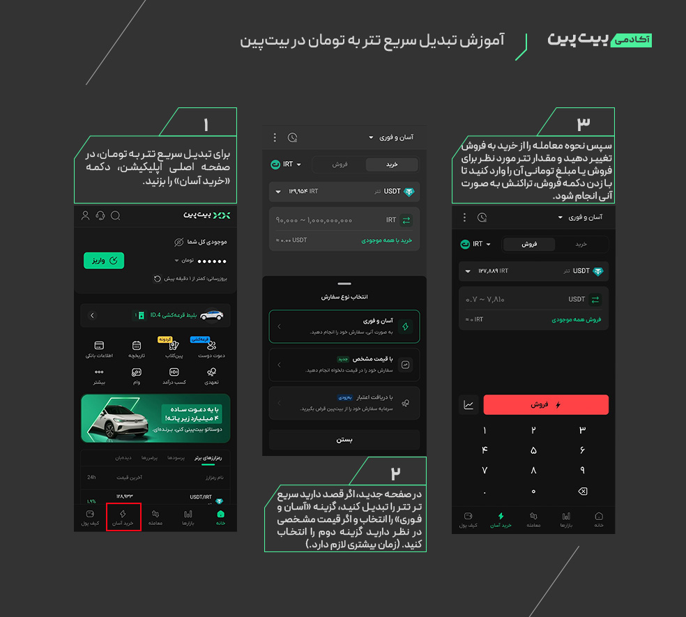 آموزش تبدیل سریع تتر به تومان در بیت پین