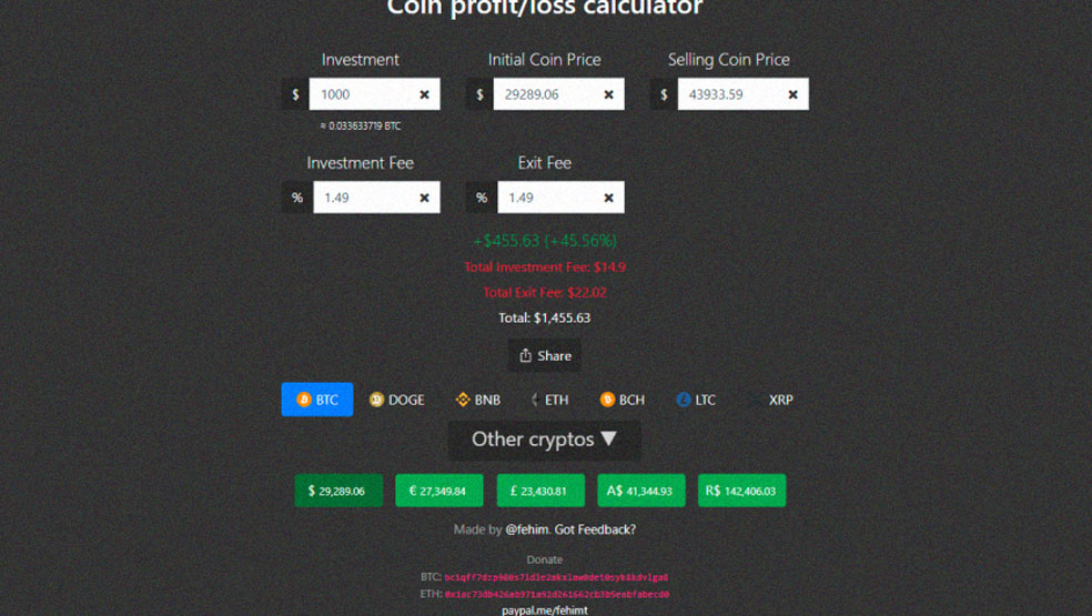 ماشین حساب کریپتو Coin Profit and Loss