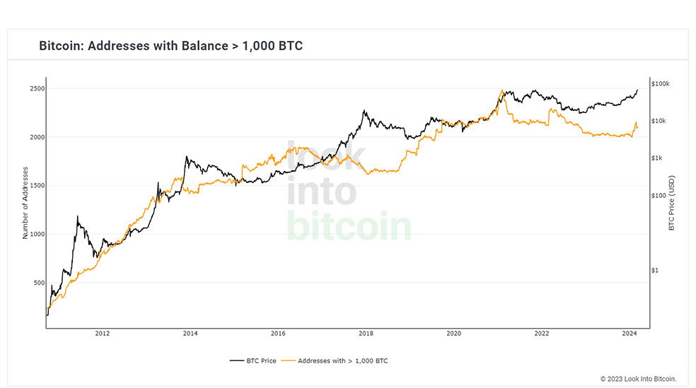 Bitcoin addresses with a balance >1,000 BTC