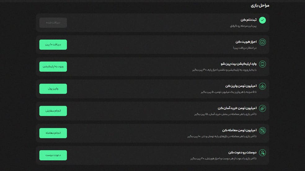 مراحل بازی پین فینیتی