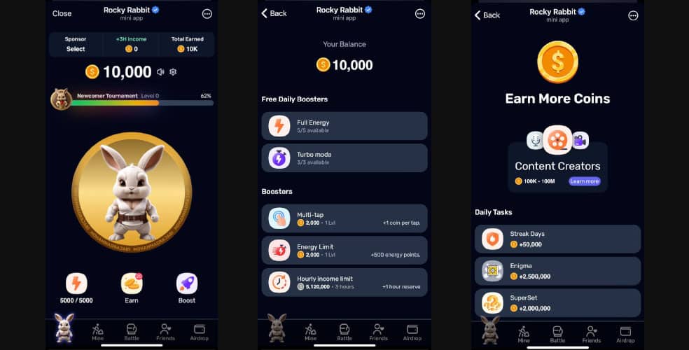 بخش منوی بازی راکی ربیت