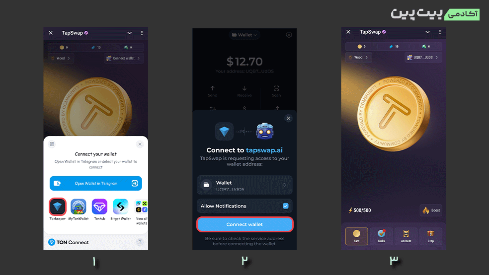 وصل کردن کیف پول به تپ سواپ