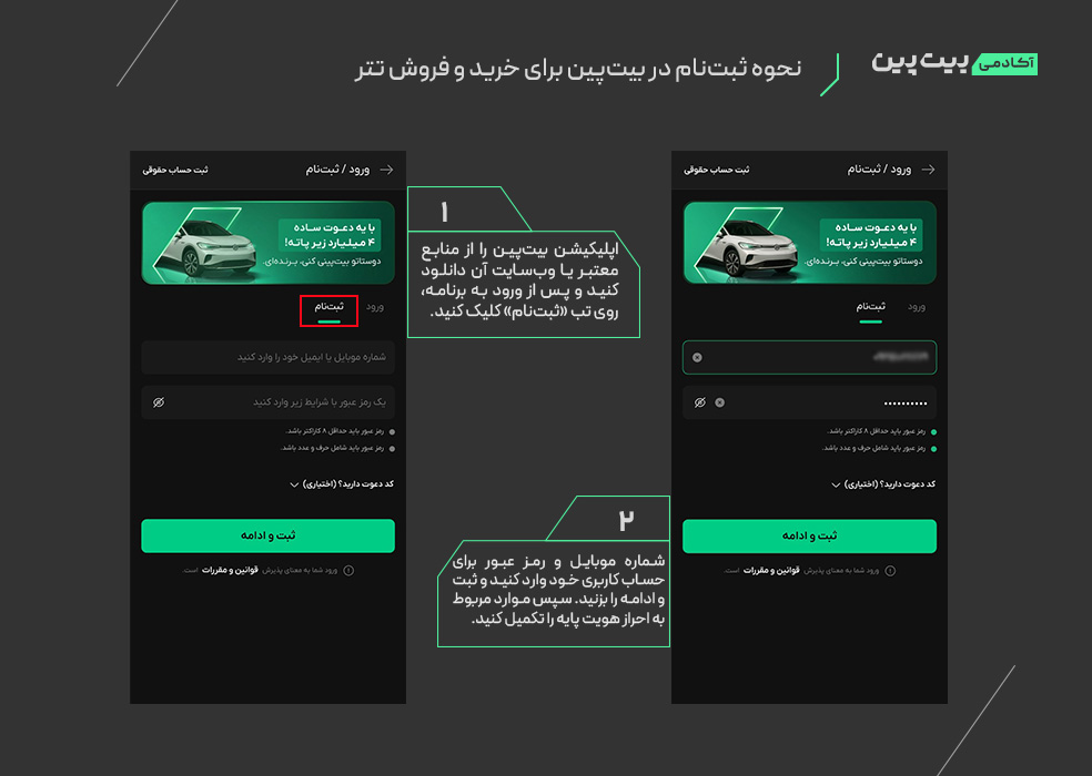 نحوه ثبت‌نام در بیت‌پین برای خرید و فروش تتر