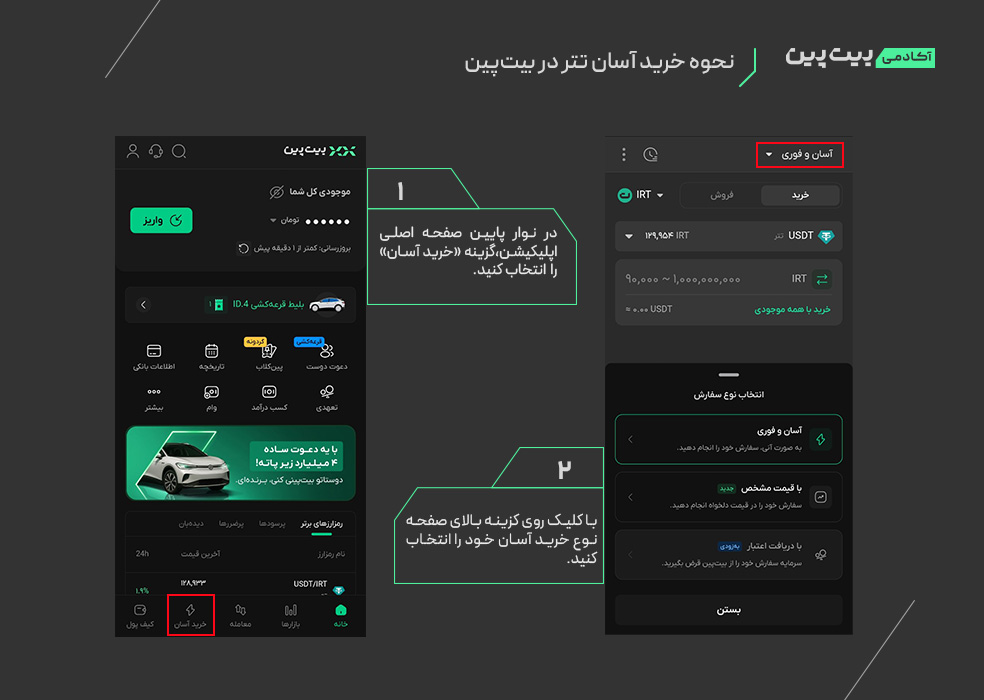 نحوه خرید آسان تتر در بیت‌پین