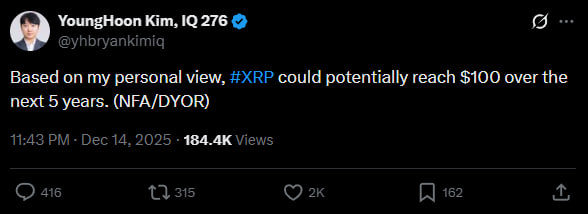 photo 2025 12 15 18 24 59 ادعای عجیب درباره XRP؛ آیا قیمت می‌تواند ۵۰ برابر شود؟