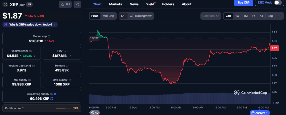 photo 2025 12 19 18 57 57 ۱۹ میلیارد دلار از ارزش XRP دود شد؛ چه چیزی پشت ریزش سنگین ریپل در ماه دسامبر است؟