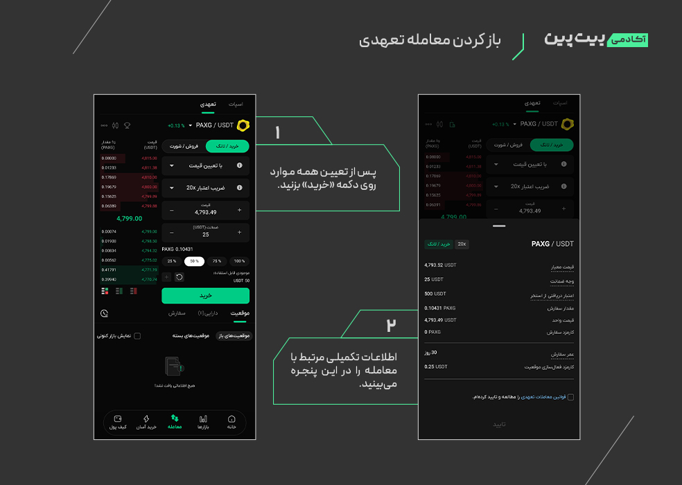 2 screenshots 2 آموزش معامله تعهدی در بیت پین + ویدیو و تصویر