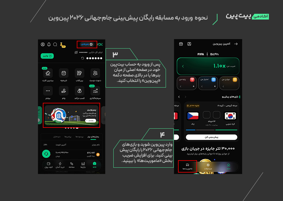 نحوه ورود به مسابقه رایگان پیش بینی جام جهانی ۲۰۲۶ پین وین